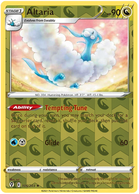 Altaria 106, Evolving Skies Singles, Reverse Holo, representative matte composite