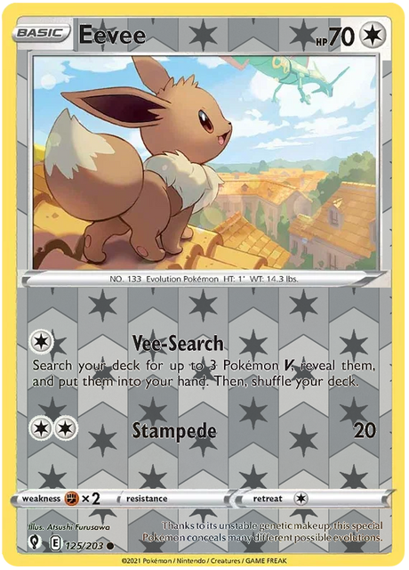 Eevee 125, Evolving Skies Singles, Reverse Holo, representative matte composite