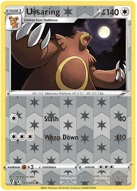 Ursaring 127, Evolving Skies Singles, Reverse Holo, representative matte composite