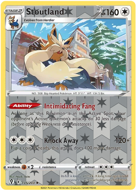 Stoutland 135, Evolving Skies Singles, Reverse Holo, representative matte composite