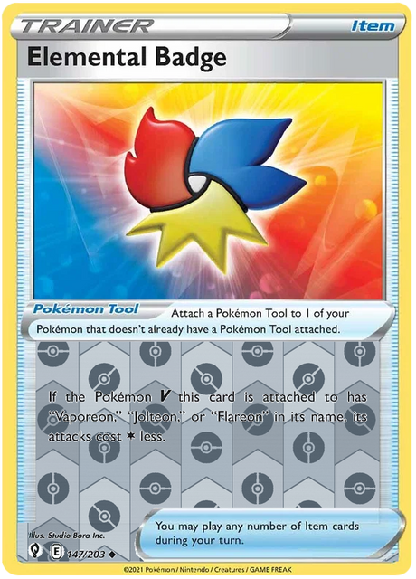 Elemental Badge 147, Evolving Skies Singles, Reverse Holo, representative matte composite