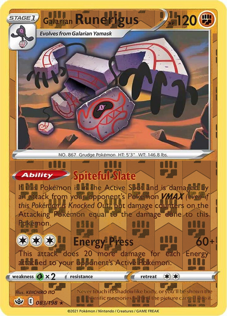 Galarian Runerigus 083, Chilling Reign Singles, Reverse Holo, representative matte composite