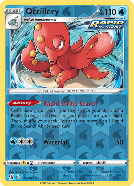 Octillery 037, Battle Styles Singles, Reverse Holo, representative matte composite