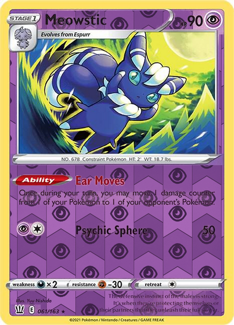 Meowstic 061, Battle Styles Singles, Reverse Holo, representative matte composite