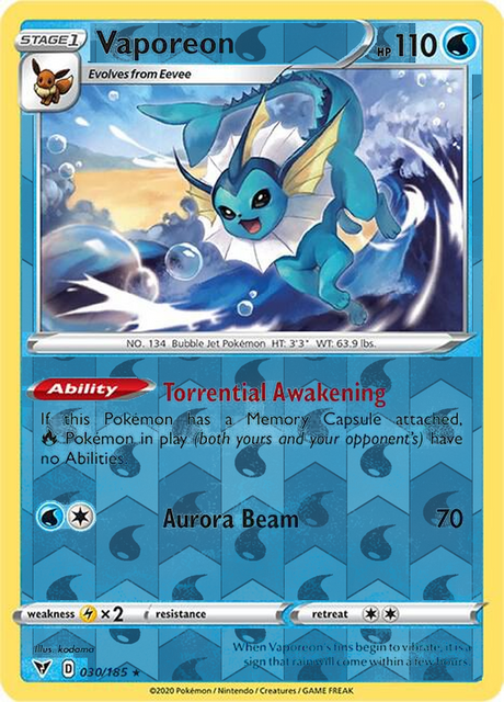 Vaporeon 030, Vivid Voltage Singles, Reverse Holo, representative matte composite