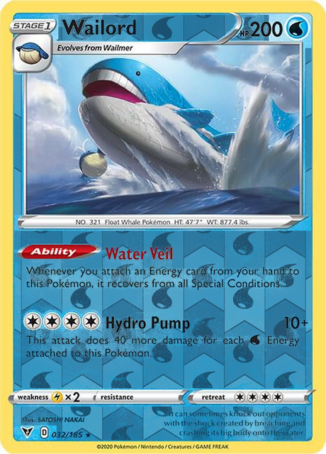 Wailord 032, Vivid Voltage Singles, Reverse Holo, representative matte composite