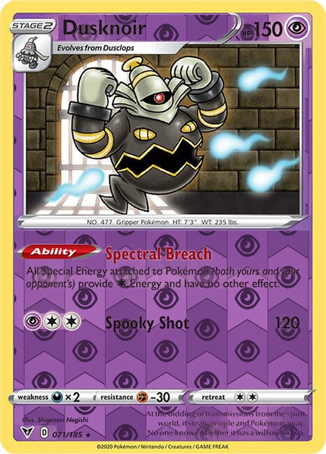 Dusknoir 071, Vivid Voltage Singles, Reverse Holo, representative matte composite