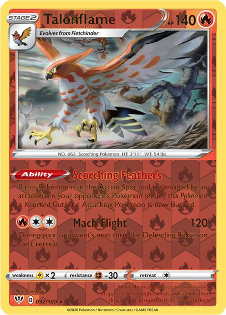 Talonflame 032, Darkness Ablaze Singles, Reverse Holo, representative matte composite