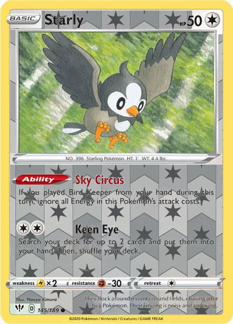 Starly 145, Darkness Ablaze Singles, Reverse Holo, representative matte composite