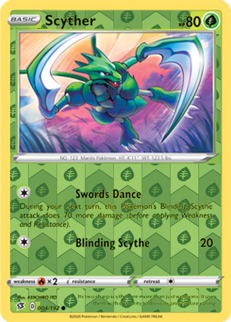 Scyther 004, Rebel Clash Singles, Reverse Holo, representative matte composite
