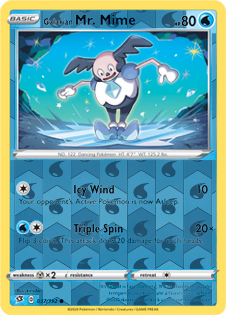 Galarian Mr. Mime 037, Rebel Clash Singles, Reverse Holo, representative matte composite