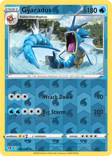 Gyarados 040, Rebel Clash Singles, Reverse Holo, representative matte composite
