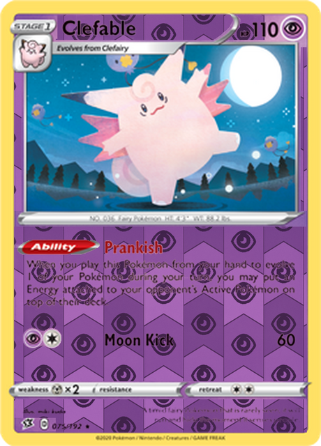Clefable 075, Rebel Clash Singles, Reverse Holo, representative matte composite