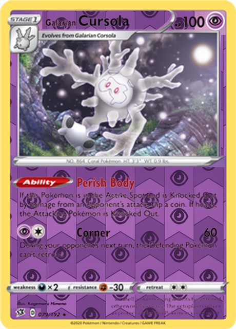 Galarian Cursola 079, Rebel Clash Singles, Reverse Holo, representative matte composite