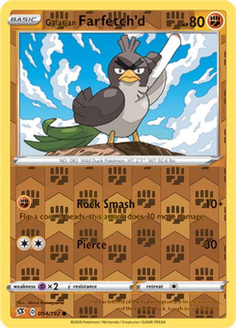 Galarian Farfetch'd 094, Rebel Clash Singles, Reverse Holo, representative matte composite