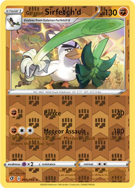 Galarian Sirfetch'd 095, Rebel Clash Singles, Reverse Holo, representative matte composite