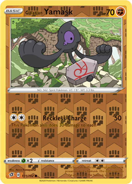 Galarian Yamask 101, Rebel Clash Singles, Reverse Holo, representative matte composite