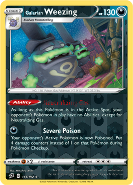 Galarian Weezing 113, Rebel Clash Singles, Reverse Holo, representative matte composite