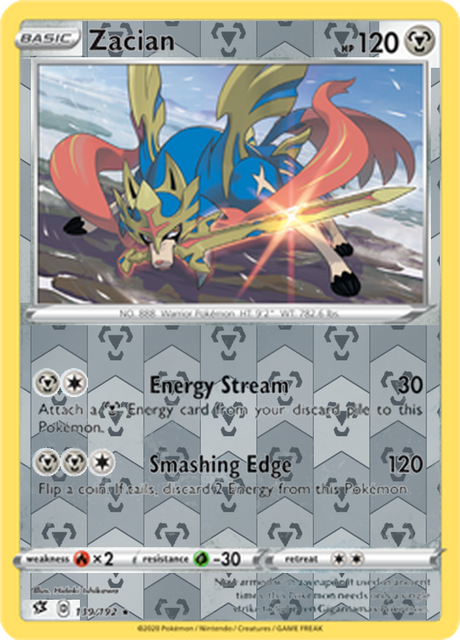 Zacian 139, Rebel Clash Singles, Reverse Holo, representative matte composite