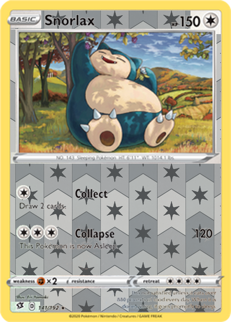 Snorlax 141, Rebel Clash Singles, Reverse Holo, representative matte composite