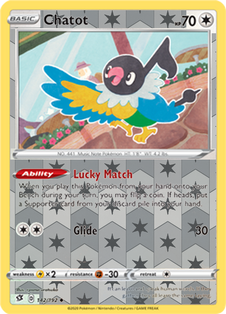Chatot 142, Rebel Clash Singles, Reverse Holo, representative matte composite