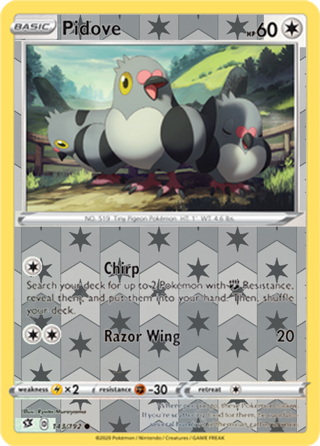 Pidove 143, Rebel Clash Singles, Reverse Holo, representative matte composite