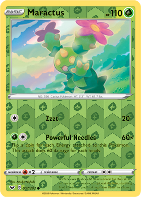 Maractus 007, Sword & Shield Base Set Singles, Reverse Holo, representative matte composite