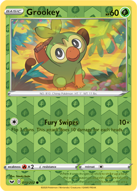 Grookey 010, Sword & Shield Base Set Singles, Reverse Holo, representative matte composite
