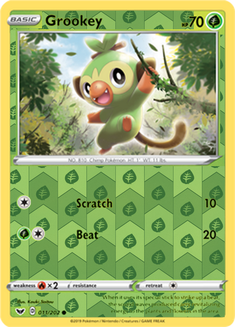 Grookey 011, Sword & Shield Base Set Singles, Reverse Holo, representative matte composite