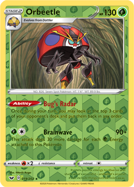 Orbeetle 019, Sword & Shield Base Set Singles, Reverse Holo, representative matte composite