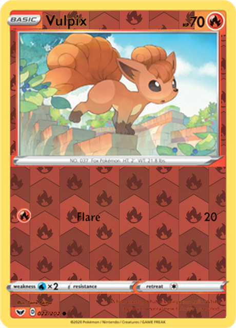 Vulpix 022, Sword & Shield Base Set Singles, Reverse Holo, representative matte composite