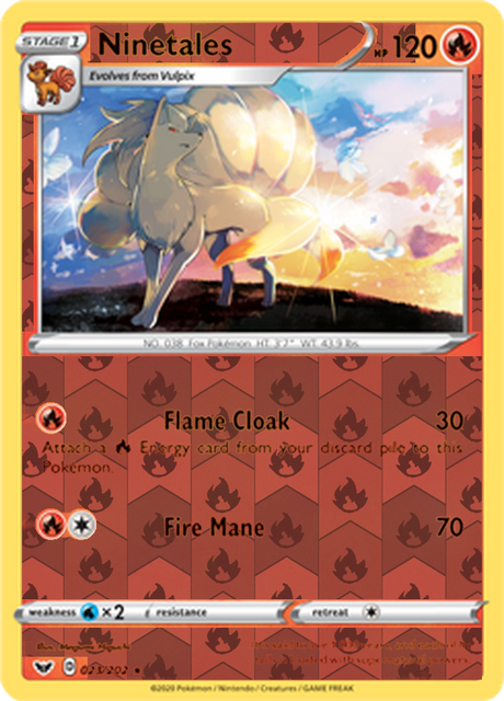 Ninetales 023, Sword & Shield Base Set Singles, Reverse Holo, representative matte composite