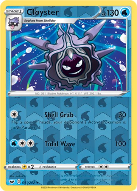 Cloyster 041, Sword & Shield Base Set Singles, Reverse Holo, representative matte composite