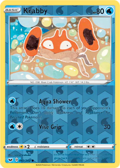 Krabby 042, Sword & Shield Base Set Singles, Reverse Holo, representative matte composite