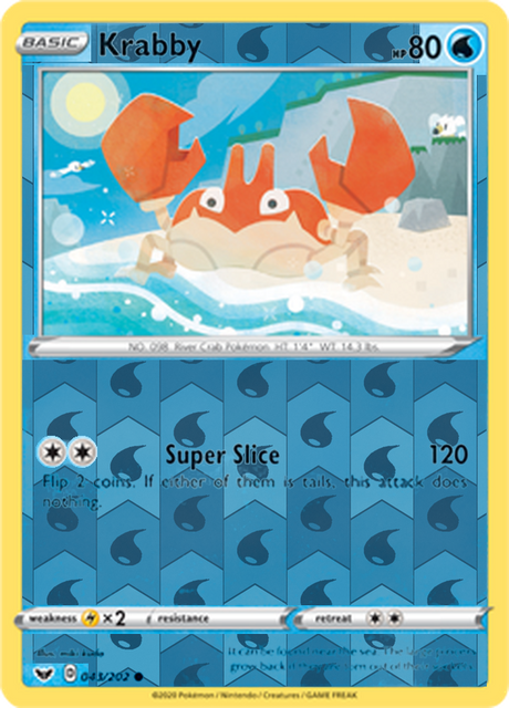 Krabby 043, Sword & Shield Base Set Singles, Reverse Holo, representative matte composite