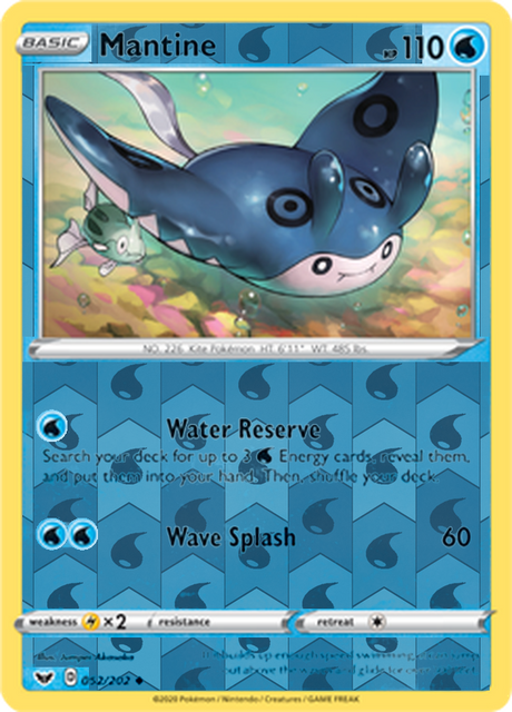 Mantine 052, Sword & Shield Base Set Singles, Reverse Holo, representative matte composite