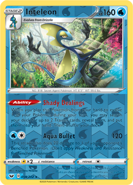 Inteleon 058, Sword & Shield Base Set Singles, Reverse Holo, representative matte composite