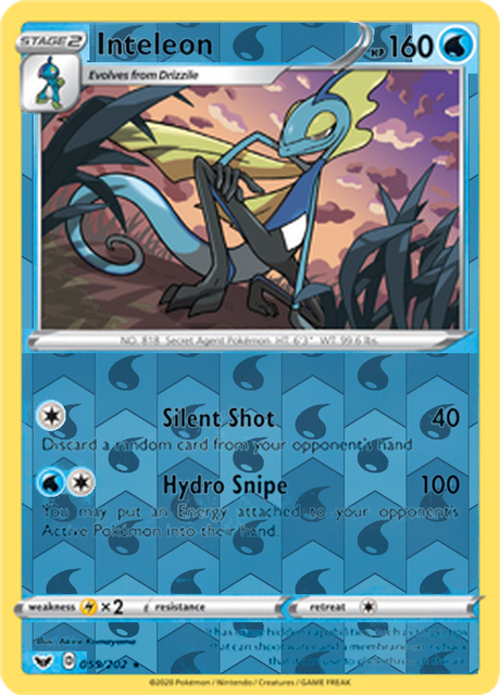 Inteleon 059, Sword & Shield Base Set Singles, Reverse Holo, representative matte composite