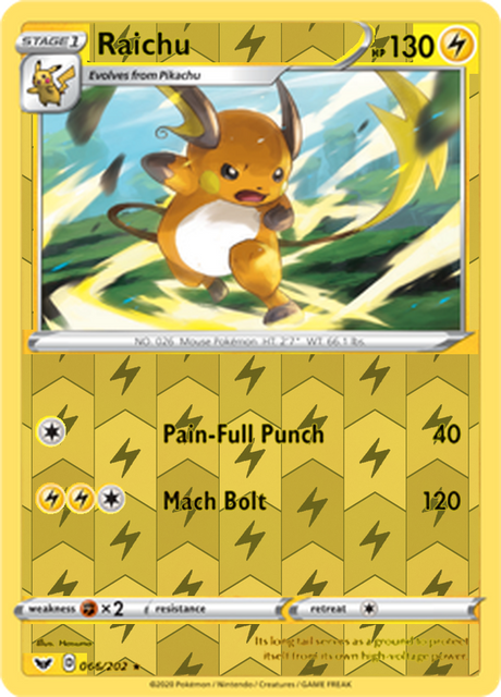 Raichu 066, Sword & Shield Base Set Singles, Reverse Holo, representative matte composite