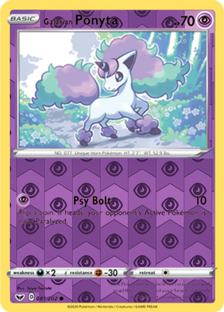 Galarian Ponyta 081, Sword & Shield Base Set Singles, Reverse Holo, representative matte composite