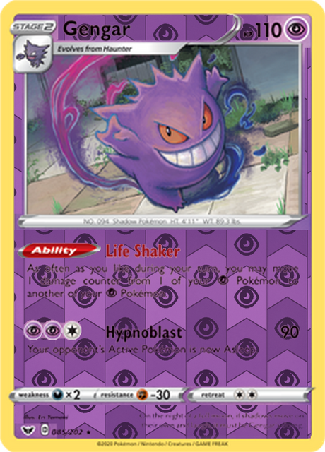 Gengar 085, Sword & Shield Base Set Singles, Reverse Holo, representative matte composite