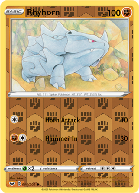 Rhyhorn 096, Sword & Shield Base Set Singles, Reverse Holo, representative matte composite