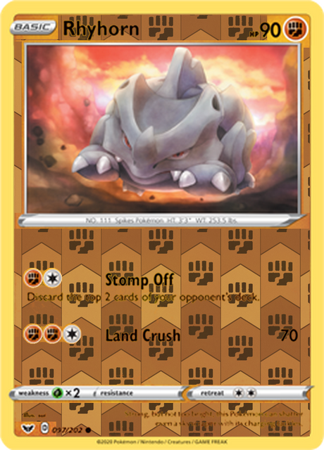 Rhyhorn 097, Sword & Shield Base Set Singles, Reverse Holo, representative matte composite