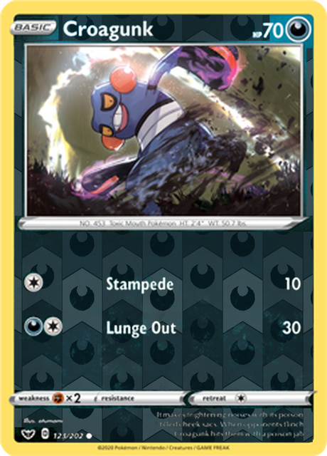 Croagunk 123, Sword & Shield Base Set Singles, Reverse Holo, representative matte composite
