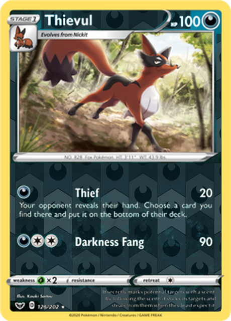 Thievul 126, Sword & Shield Base Set Singles, Reverse Holo, representative matte composite