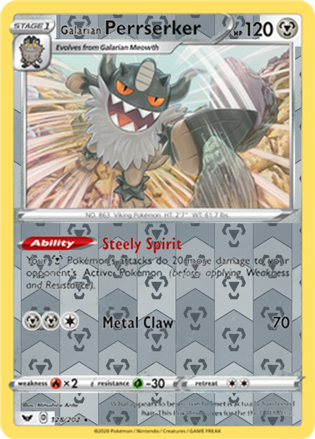 Galarian Perrserker 128, Sword & Shield Base Set Singles, Reverse Holo, representative matte composite