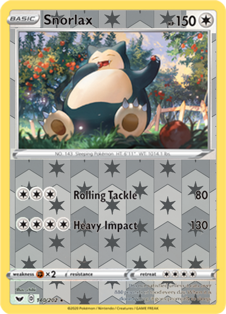 Snorlax 140, Sword & Shield Base Set Singles, Reverse Holo, representative matte composite