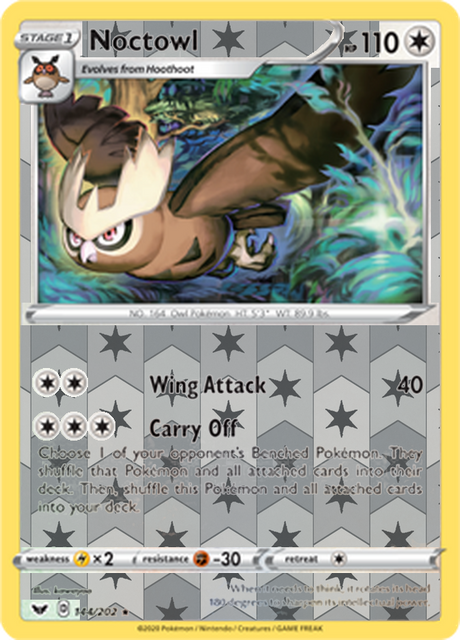 Noctowl 144, Sword & Shield Base Set Singles, Reverse Holo, representative matte composite