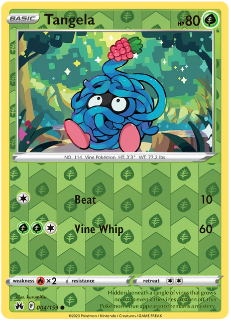 Tangela 004, Crown Zenith Singles Base, Reverse Holo, representative matte composite