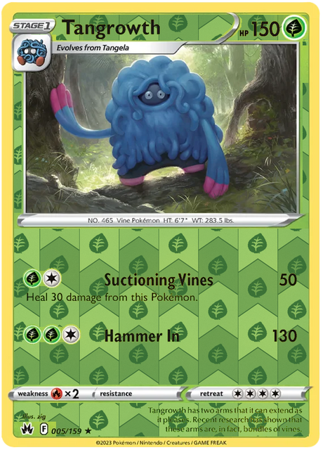 Tangrowth 005, Crown Zenith Singles Base, Reverse Holo, representative matte composite